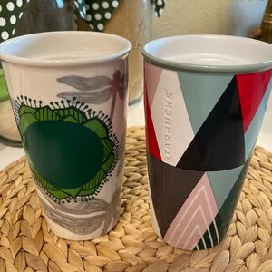 Starbucks Dragon Lilly pad 2014 & Holiday Modern Trees 2017 coffee mug